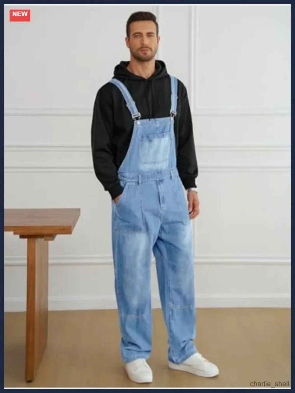 Men's Denim Bib Overall Loose Fit Hip Hop Jumpsuit Work Utility